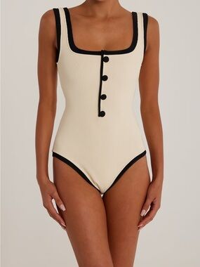 SAME THE GRACE TANK ONE PIECE SWIMSUIT 
Ribbed Cream/Black